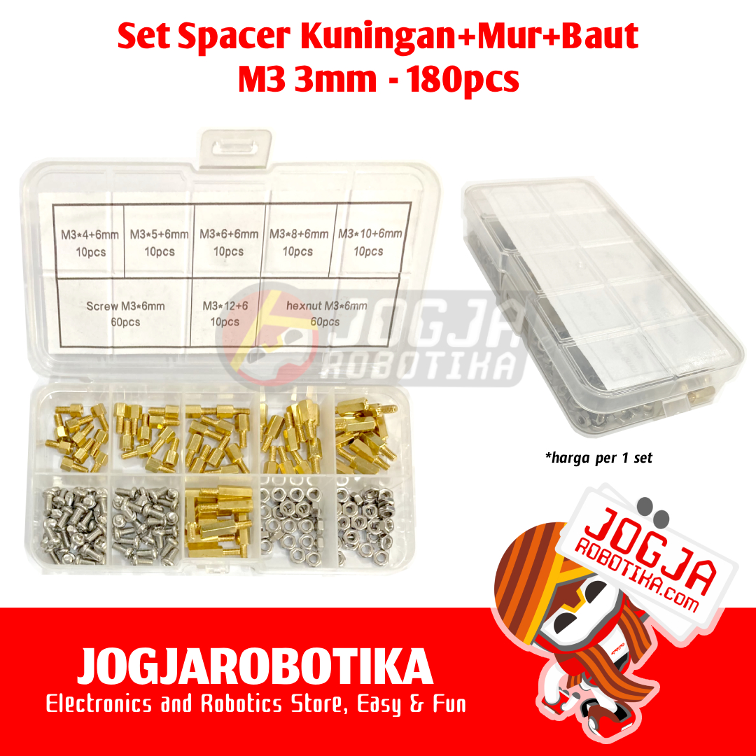 Paket Spacer Kuningan M3 3mm 1 Box isi 180pcs