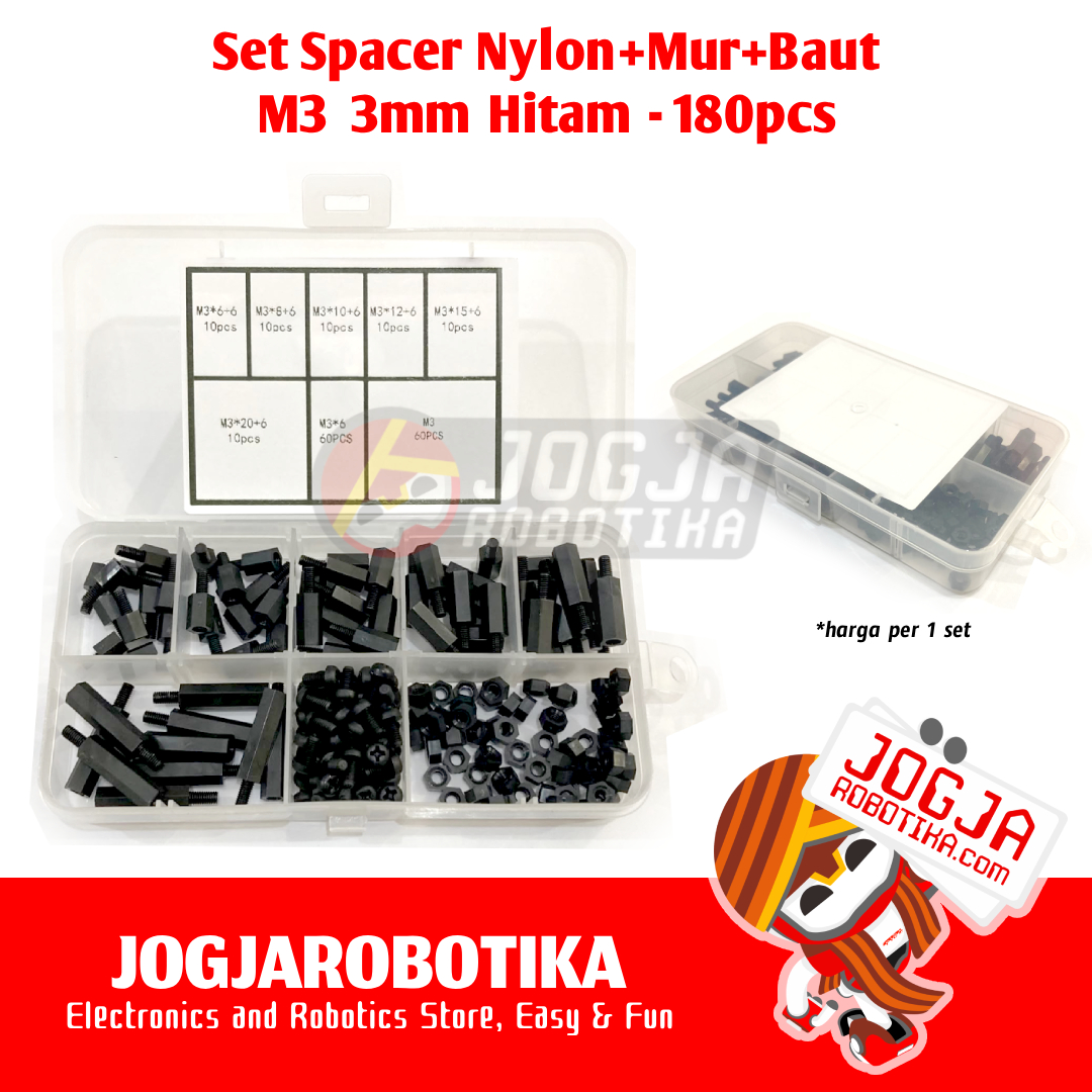 Paket Spacer Nylon Hitam M3 3mm 1 Box isi 180pcs