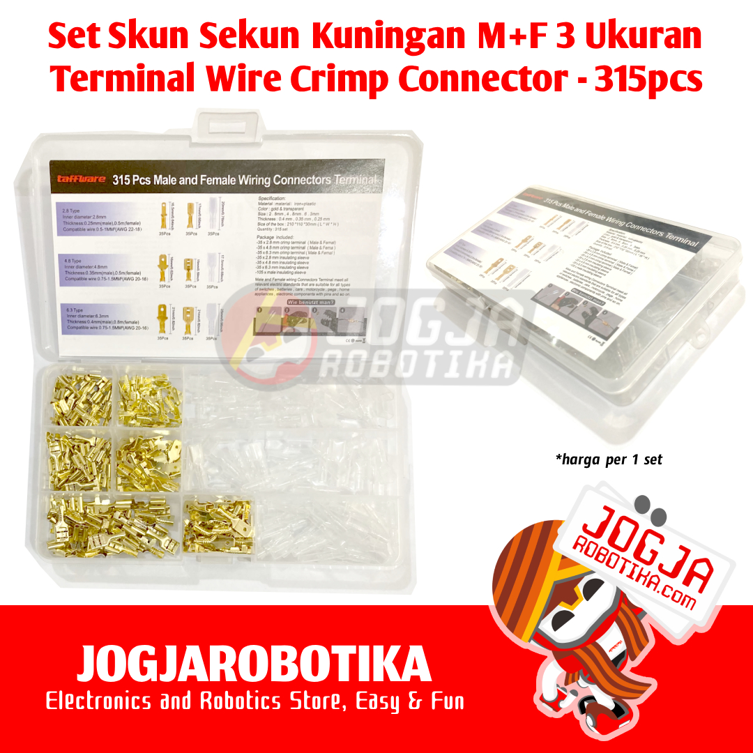 Paket Skun Sekun Kuningan Male Female Spade 3 Ukuran Terminal Wire Crimp Connector 315pcs