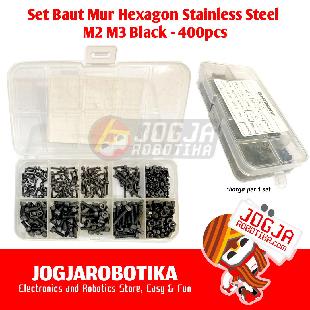 Paket Baut Mur Hexagon Stainless Steel M2 M3 Hitam 1 Box isi 400pcs