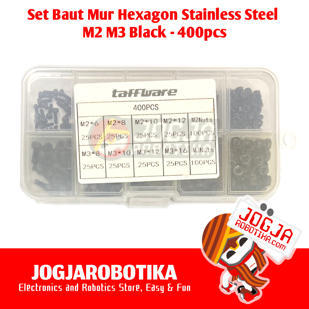 Paket Baut Mur Hexagon Stainless Steel M2 M3 Hitam 1 Box isi 400pcs