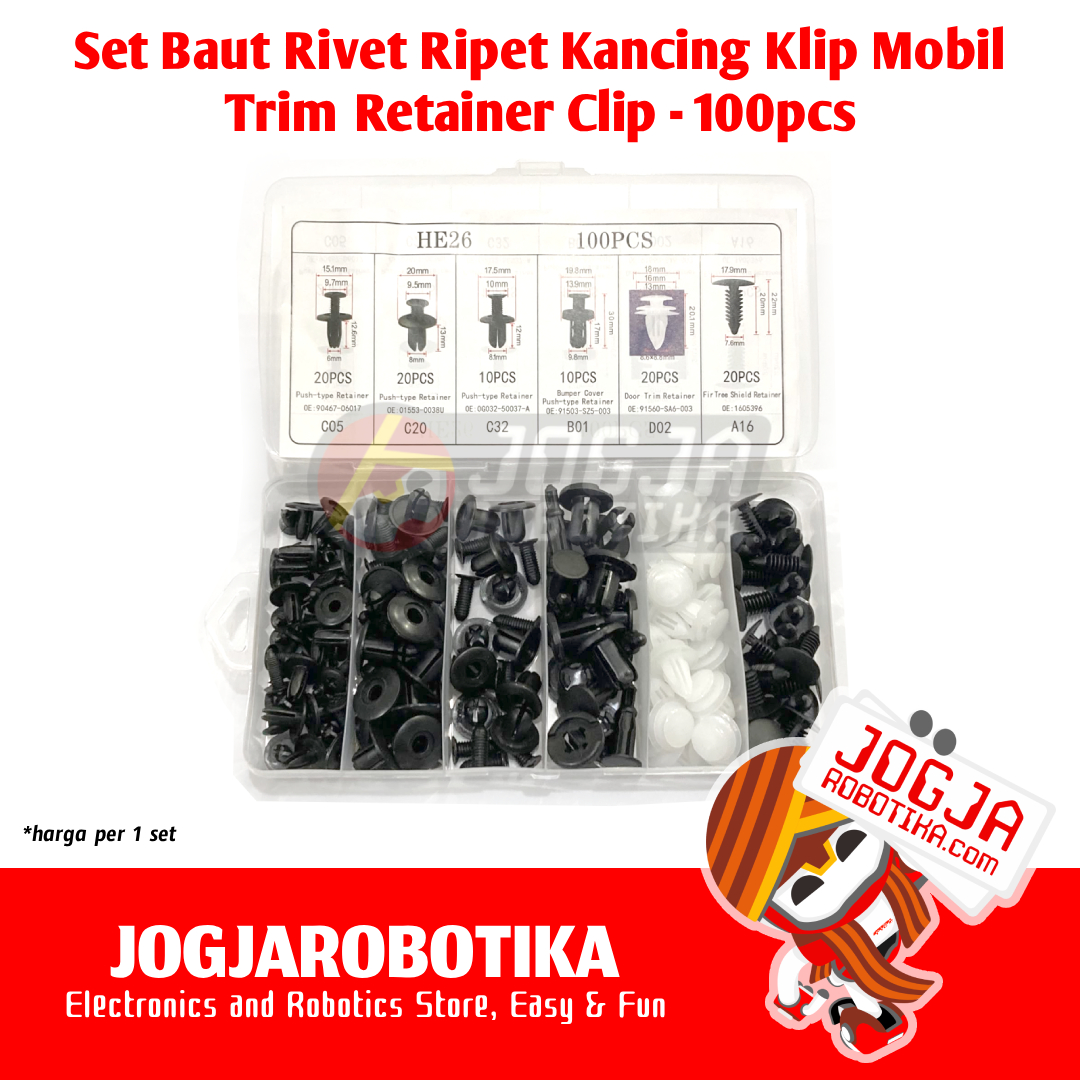 Paket Baut Rivet Ripet Kancing Klip Mobil Trim Retainer Clip 1 Box isi 100pcs