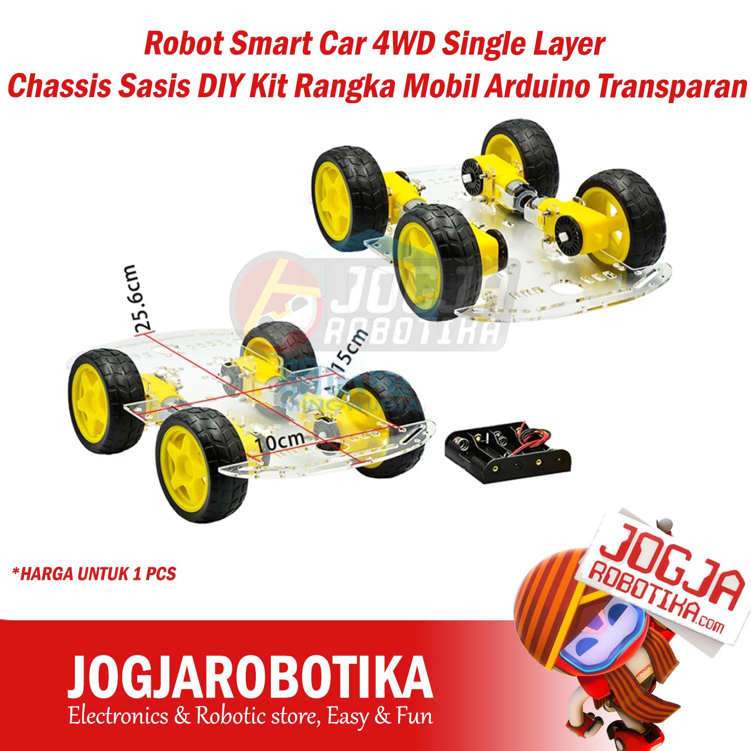 Robot Smart Car 4WD Single Layer Chassis Sasis DIY Kit Rangka Mobil Arduino Transparan
