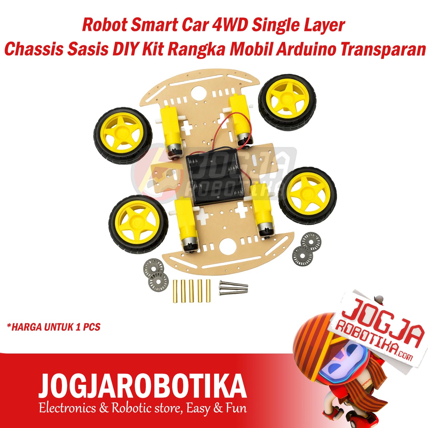Robot Smart Car 4WD Single Layer Chassis Sasis DIY Kit Rangka Mobil Arduino Transparan