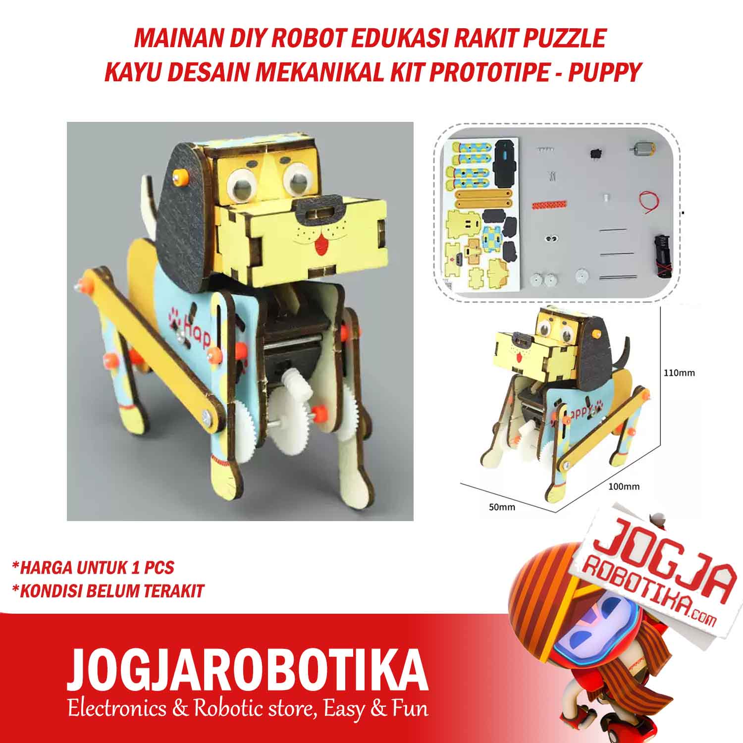 MAINAN DIY ROBOT EDUKASI RAKIT PUZZLE KAYU DESAIN MEKANIKAL KIT PROTOTIPE - PUPPY