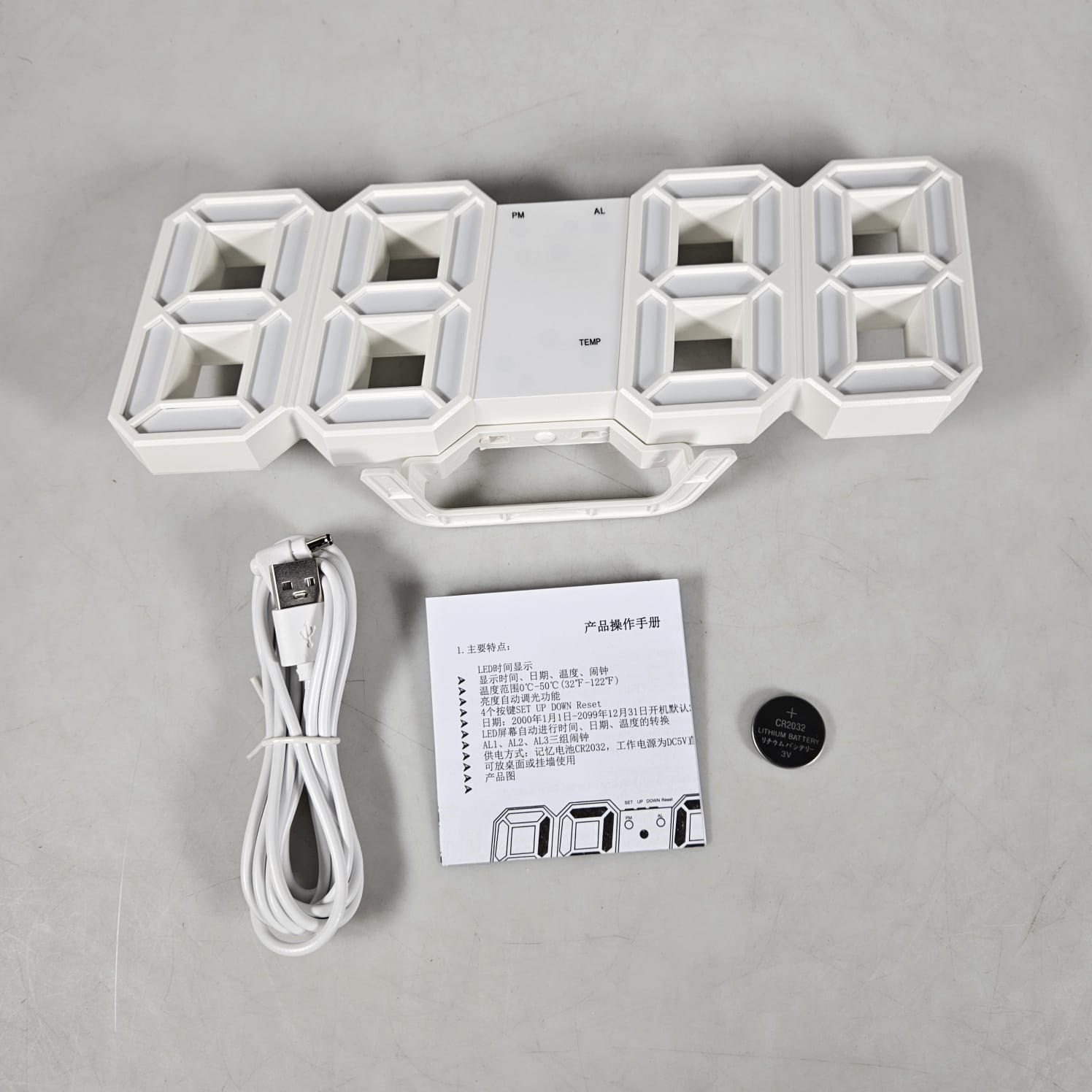Jam Dinding Digital Jam Meja Desk Table Clock 3D TS-S60-W Support Alarm dan Suhu 23x9.5x4 Cm - Putih