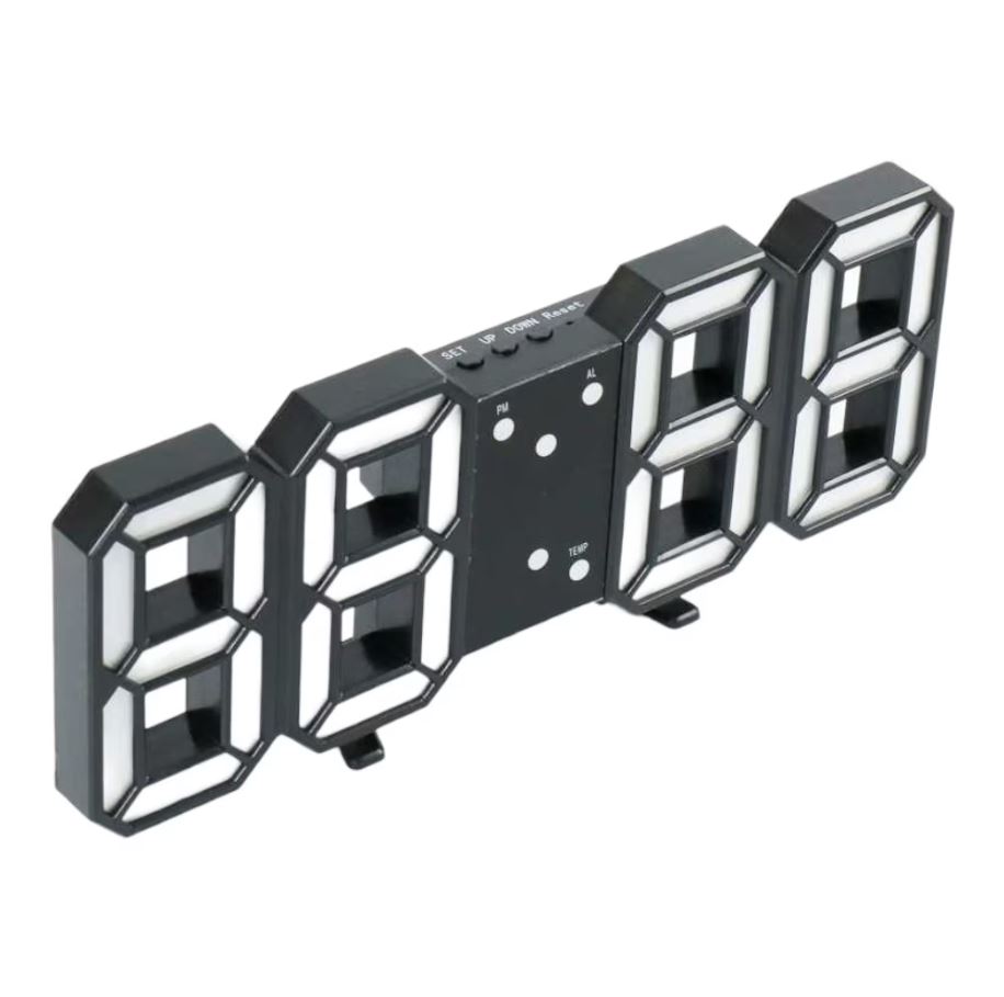 Jam Dinding Digital Jam Meja Desk Table Clock 3D TS-S60-W Support Alarm dan Suhu 23x9.5x4 Cm - Hitam