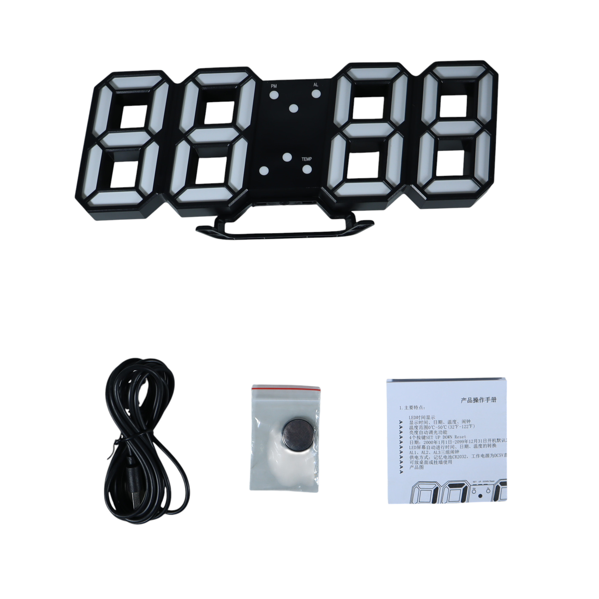 Jam Dinding Digital Jam Meja Desk Table Clock 3D TS-S60-W Support Alarm dan Suhu 23x9.5x4 Cm - Hitam