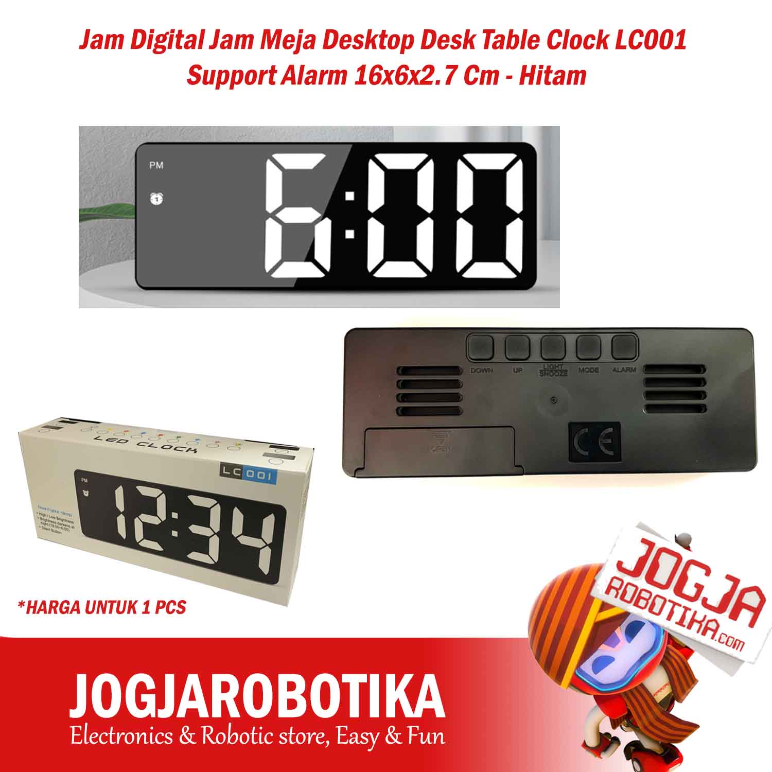 Jam Digital Jam Meja Desktop Desk Table Clock LC001 Support Alarm 16x6x2.7 Cm - Hitam