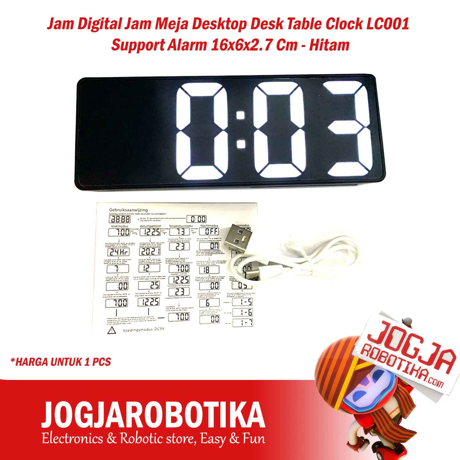 Jam Digital Jam Meja Desktop Desk Table Clock LC001 Support Alarm 16x6x2.7 Cm - Hitam