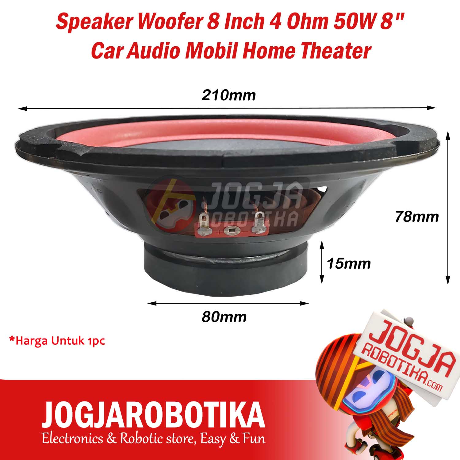 Speaker Woofer 8 Inch 4 Ohm 50W 8" Car Audio Mobil Home Theater