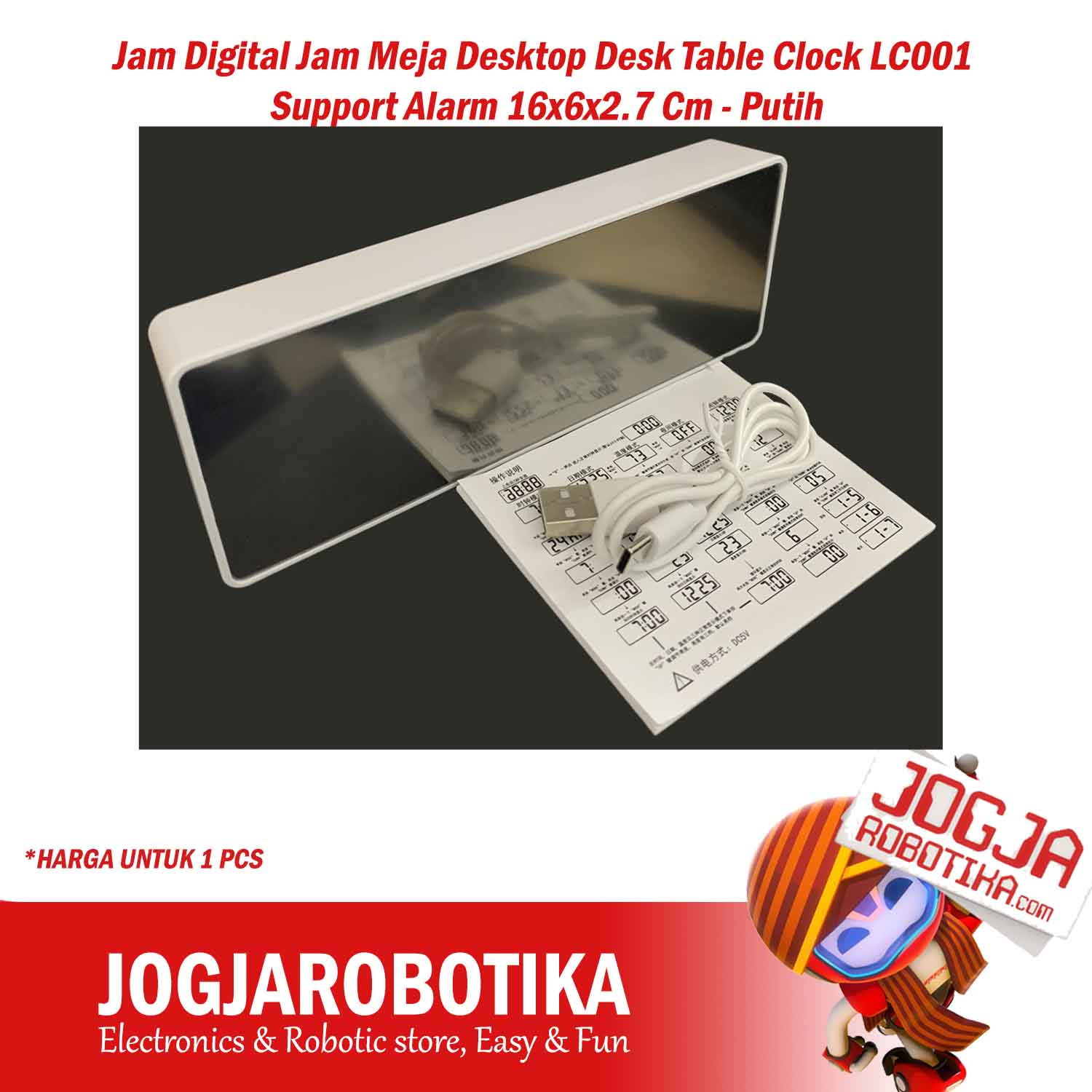 Jam Digital Jam Meja Desktop Desk Table Clock LC001 Support Alarm 16x6x2.7 Cm - Putih