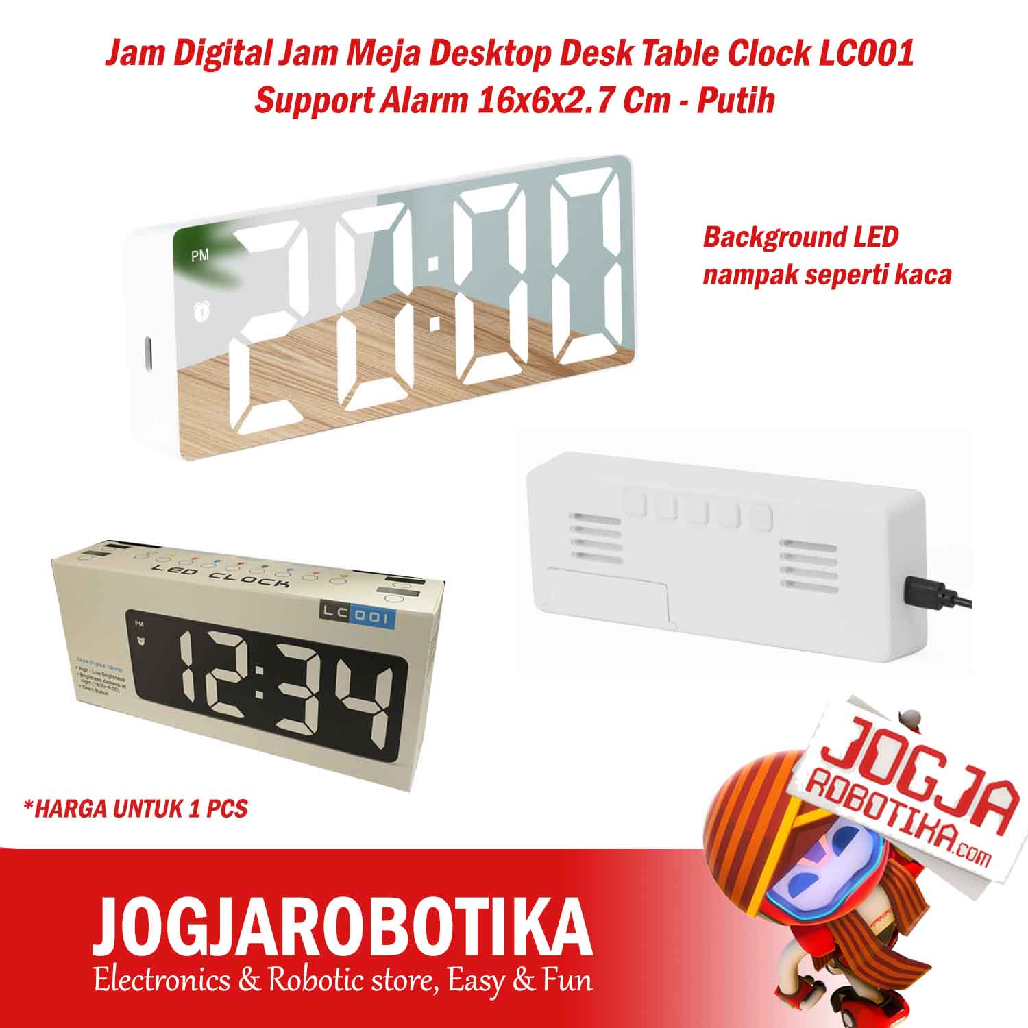 Jam Digital Jam Meja Desktop Desk Table Clock LC001 Support Alarm 16x6x2.7 Cm - Putih