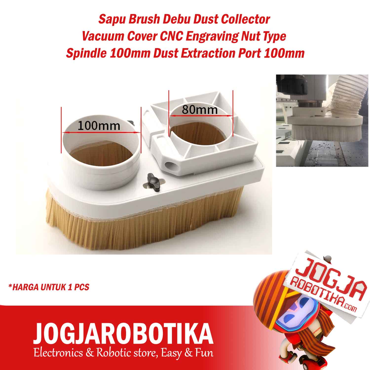 Sapu Brush Debu Dust Collector Vacuum Cover CNC Engraving Nut Type Spindle 80mm Dust Extraction Port 100mm