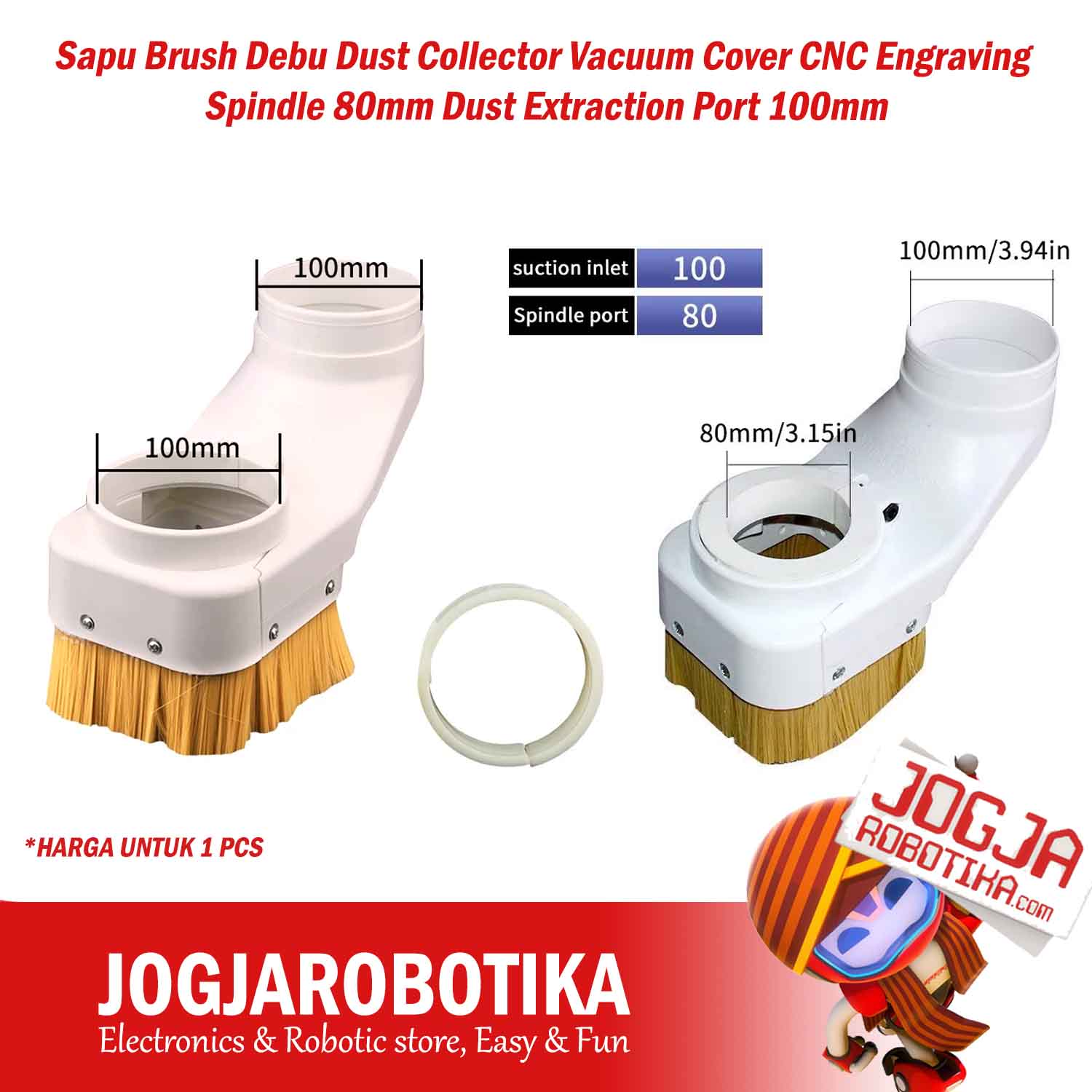 Sapu Brush Debu Dust Collector Vacuum Cover CNC Engraving Spindle 100mm or 80mm with O Ring Converter Dust Extraction Port 100mm