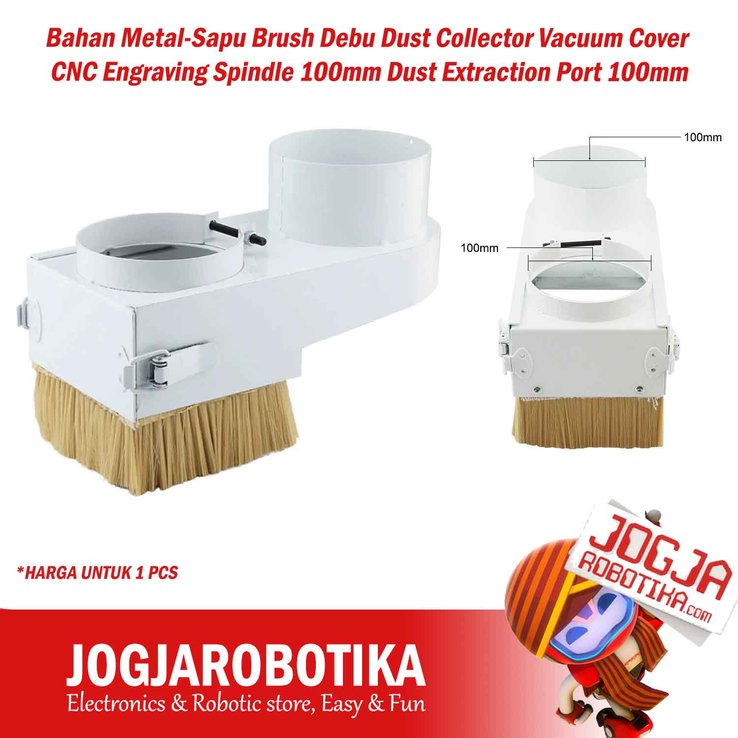 Bahan Metal-Sapu Brush Debu Dust Collector Vacuum Cover CNC Engraving Spindle 100mm Dust Extraction Port 100mm