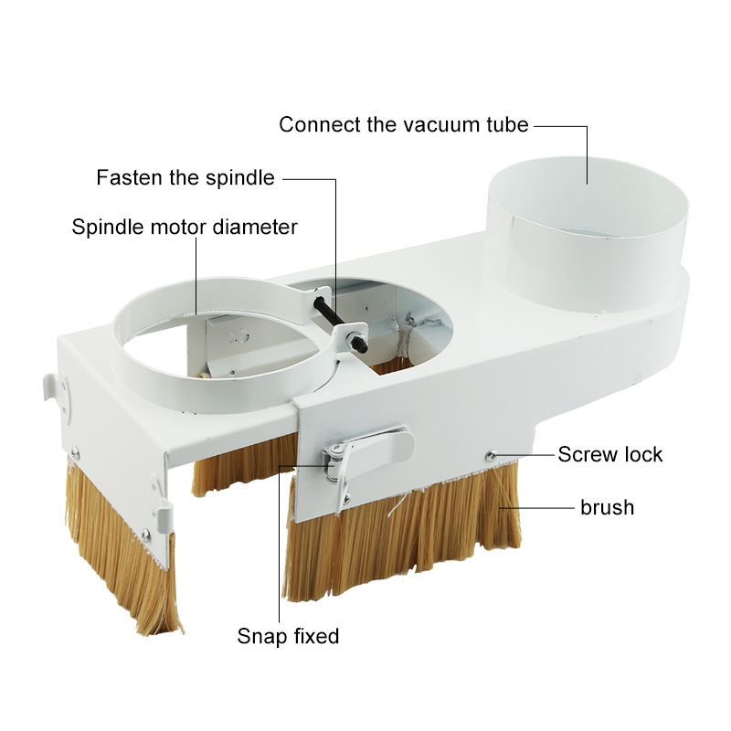 Bahan Metal-Sapu Brush Debu Dust Collector Vacuum Cover CNC Engraving Spindle 100mm Dust Extraction Port 100mm