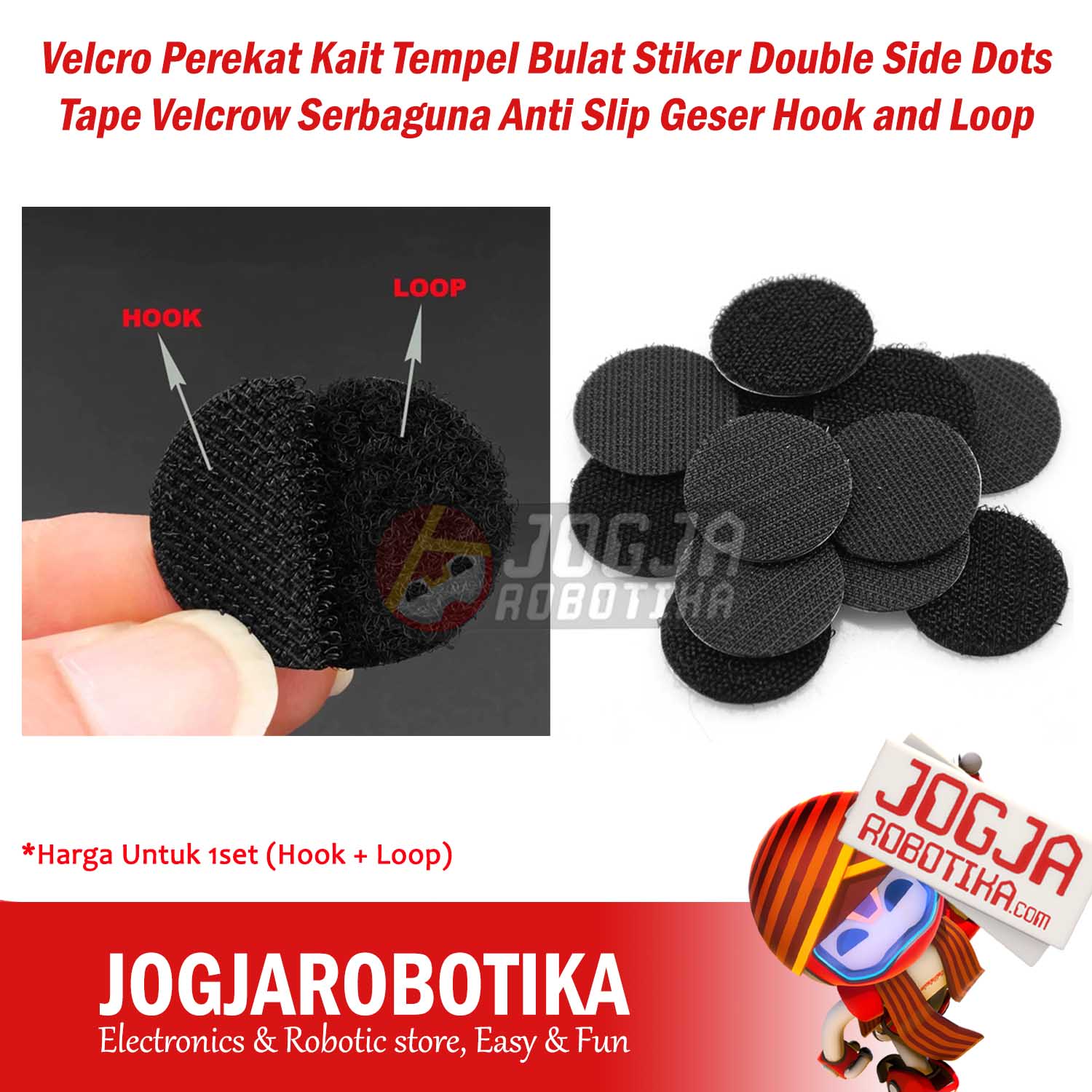 Velcro Perekat Kait Tempel Bulat Stiker Double Side Dots Tape Velcrow Serbaguna Anti Slip Geser Hook and Loop Hitam - 25mm