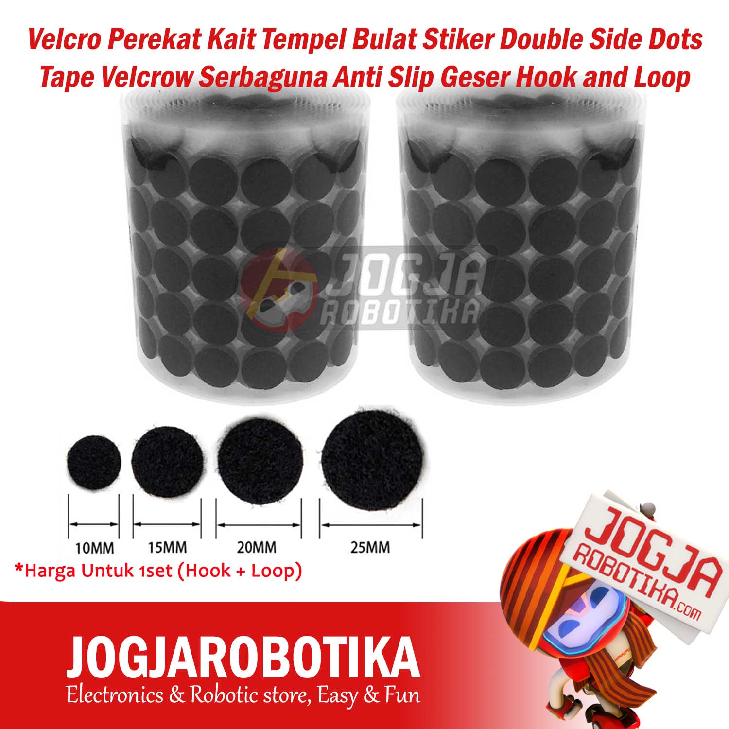 Velcro Perekat Kait Tempel Bulat Stiker Double Side Dots Tape Velcrow Serbaguna Anti Slip Geser Hook and Loop Hitam - 25mm