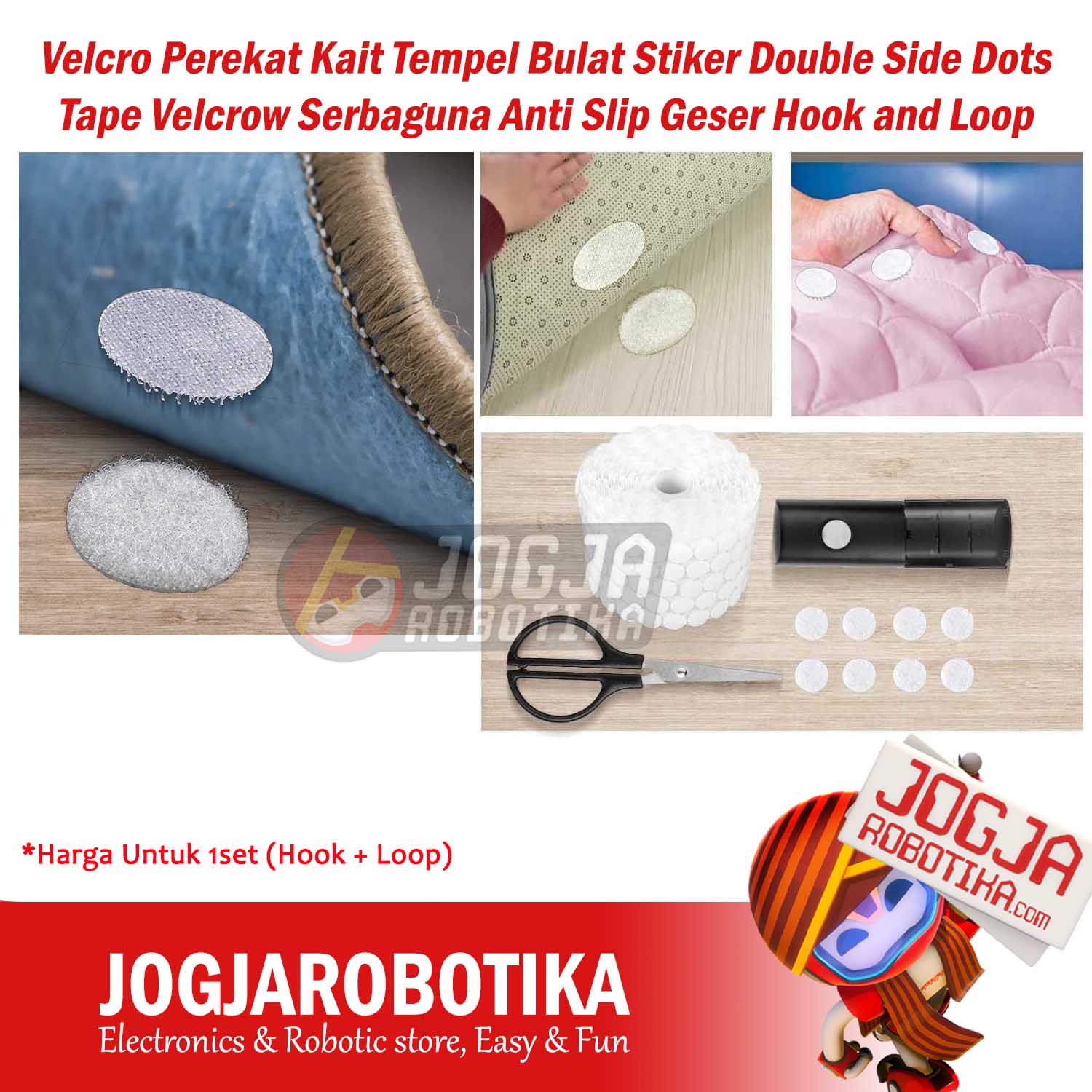 Velcro Perekat Kait Tempel Bulat Stiker Double Side Dots Tape Velcrow Serbaguna Anti Slip Geser Hook and Loop Hitam - 25mm