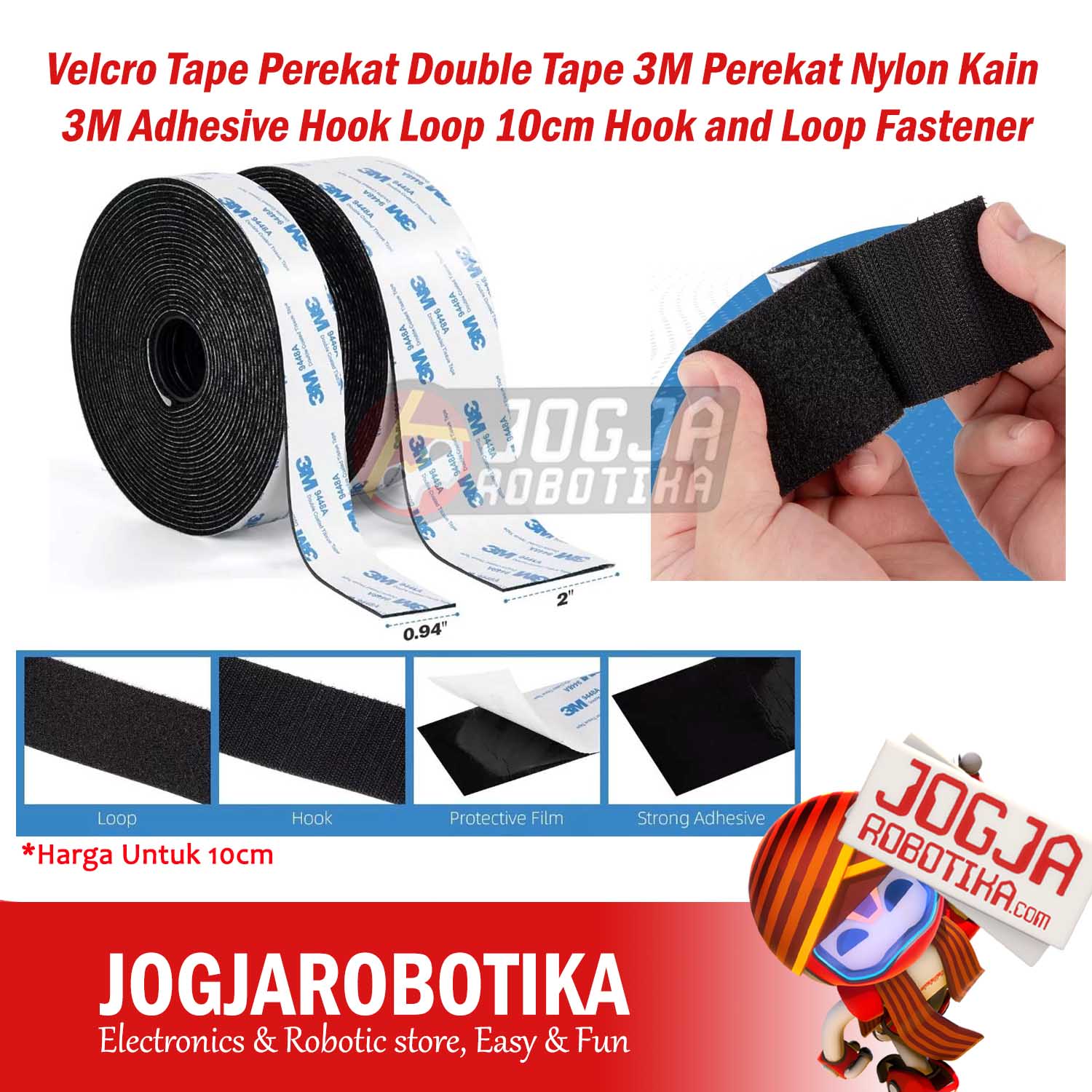 Velcro Tape Perekat Double Tape 3M Perekat Nylon Kain Velcrow 3M Adhesive Hook Loop 10cm Hook and Loop Fastener Serbaguna - 2cm 20mm