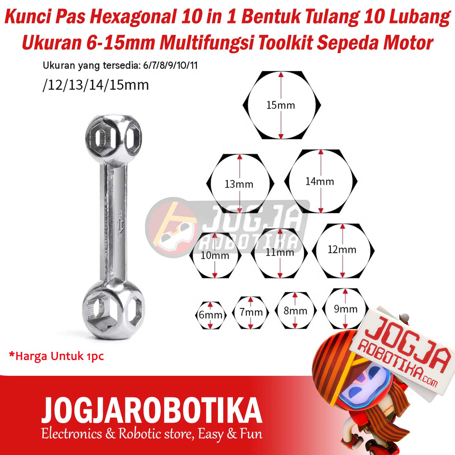 Kunci Pas Hexagonal 10 in 1 Bentuk Tulang 10 Lubang Ukuran 6-15mm Multifungsi Toolkit Sepeda Motor