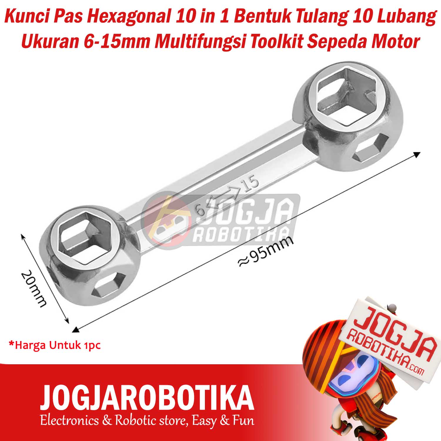 Kunci Pas Hexagonal 10 in 1 Bentuk Tulang 10 Lubang Ukuran 6-15mm Multifungsi Toolkit Sepeda Motor