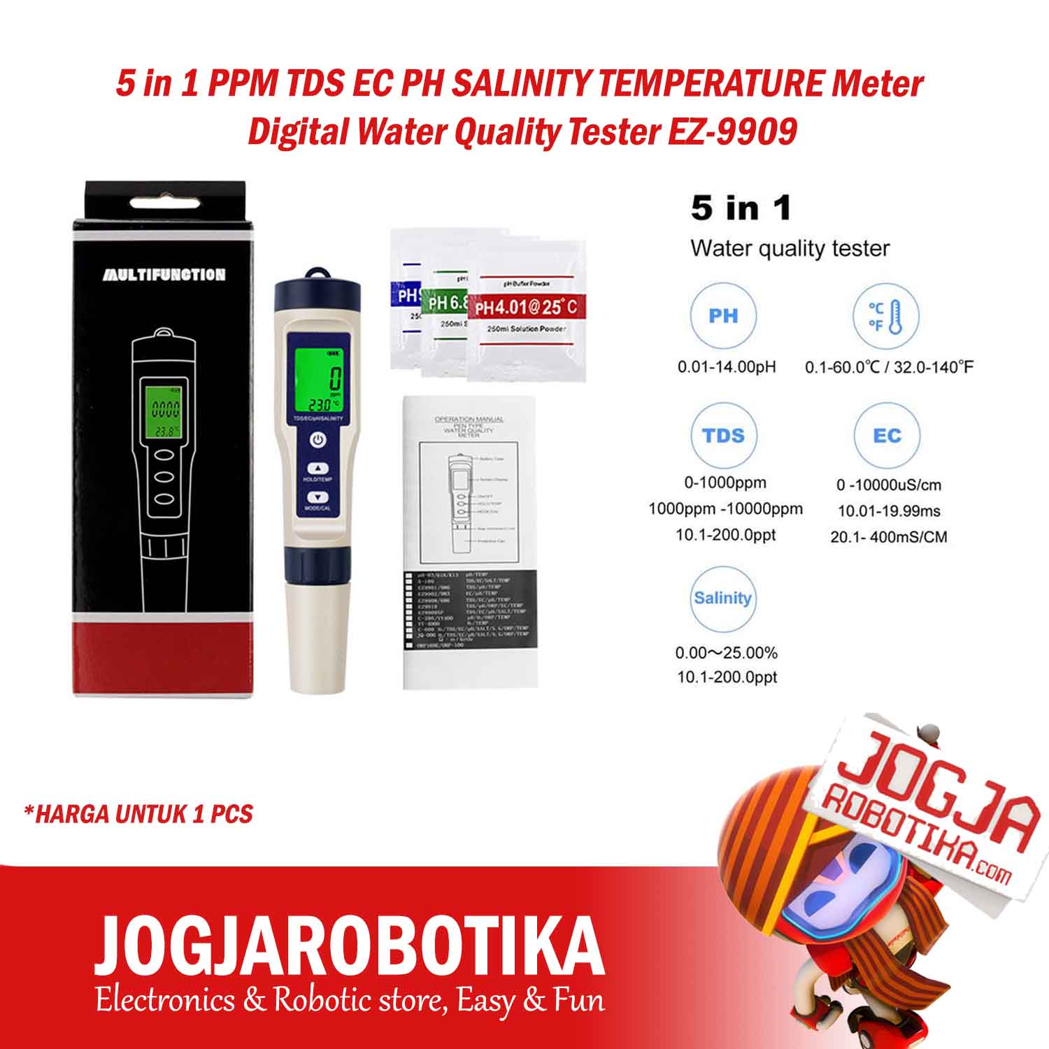 5 in 1 PPM TDS EC PH SALINITY TEMPERATURE Meter Digital Water Quality Tester EZ-9909