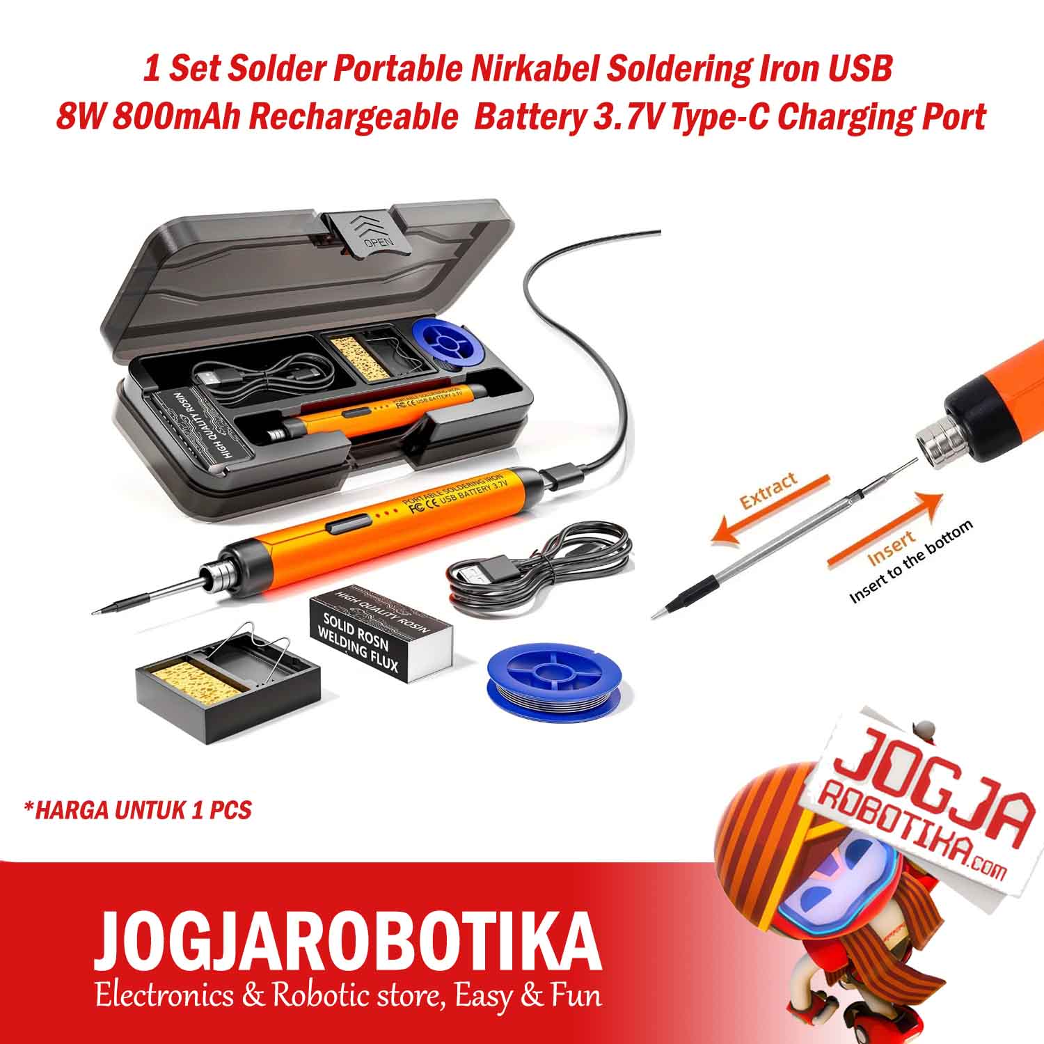 1 Set Solder Portable Nirkabel Soldering Iron USB 8W 800mAh Rechargeable  Battery 3.7V Type-C Charging Port