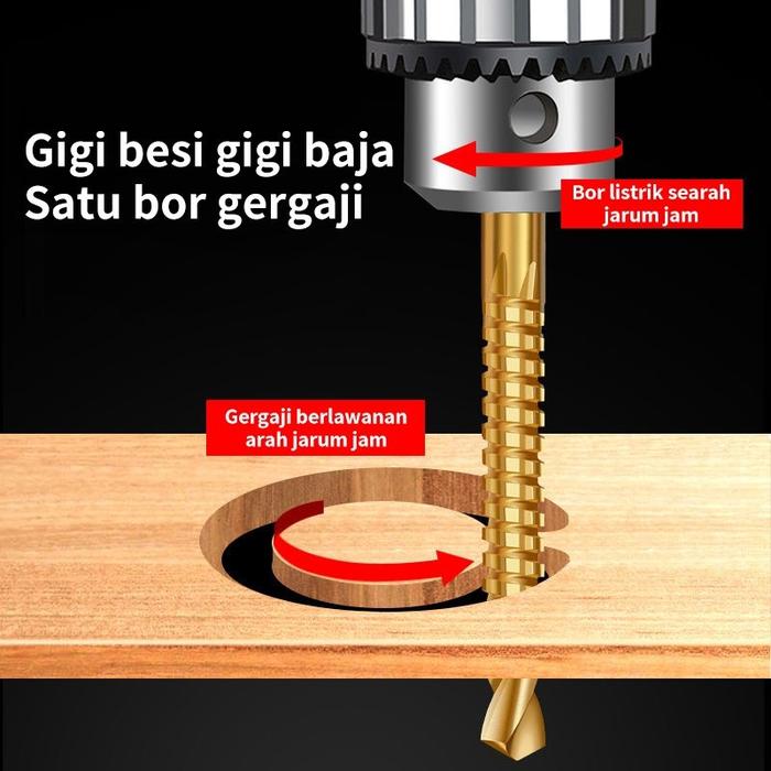 Mata Bor Gergaji Set 6 Pcs Power Cutting Hole Drill Saw HSS Steel Titanium Ulir Bergerigi 3-8mm
