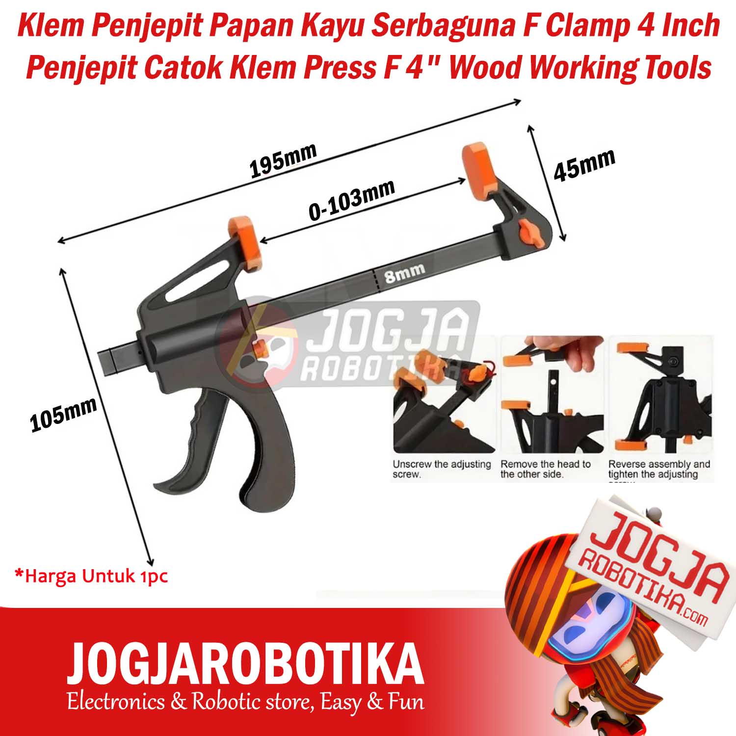 Klem Penjepit Papan Kayu Serbaguna F Clamp 4 Inch Penjepit Catok Klem Press F 4" Wood Working Tools