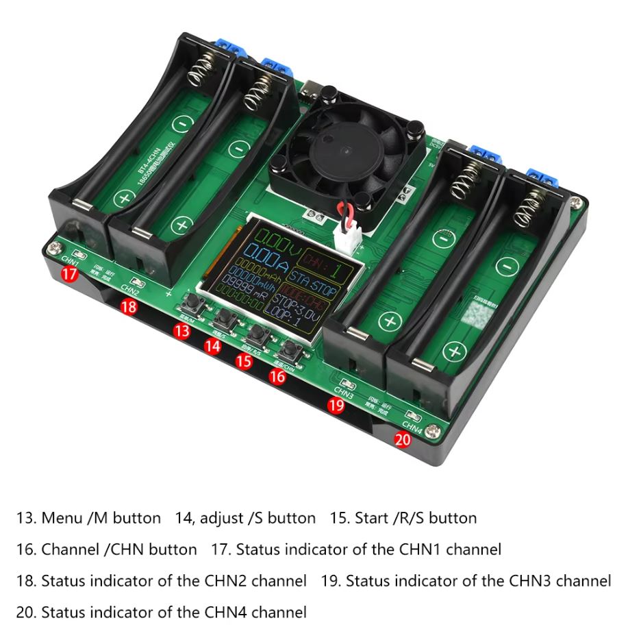4 Channel Type-C LCD Display Modul Penguji Kapasitas Baterai 18650 Lithium Battery True Capacity Tester Module MaH mWh mR Resistance Charging Discharging