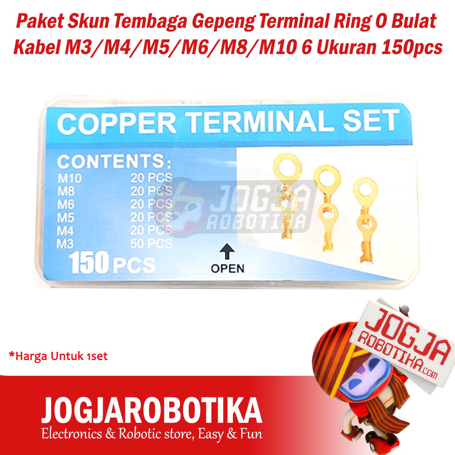 Paket Sekun Skun Konektor Tembaga Gepeng Terminal Ring O Baut Bulat Kabel M3/M4/M5/M6/M8/M10 6 Ukuran 150pcs