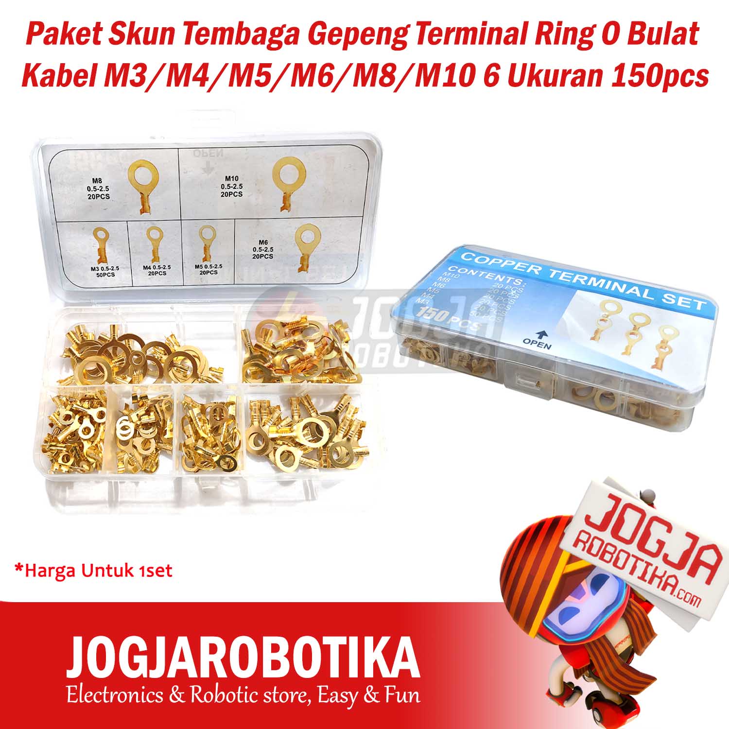 Paket Sekun Skun Konektor Tembaga Gepeng Terminal Ring O Baut Bulat Kabel M3/M4/M5/M6/M8/M10 6 Ukuran 150pcs
