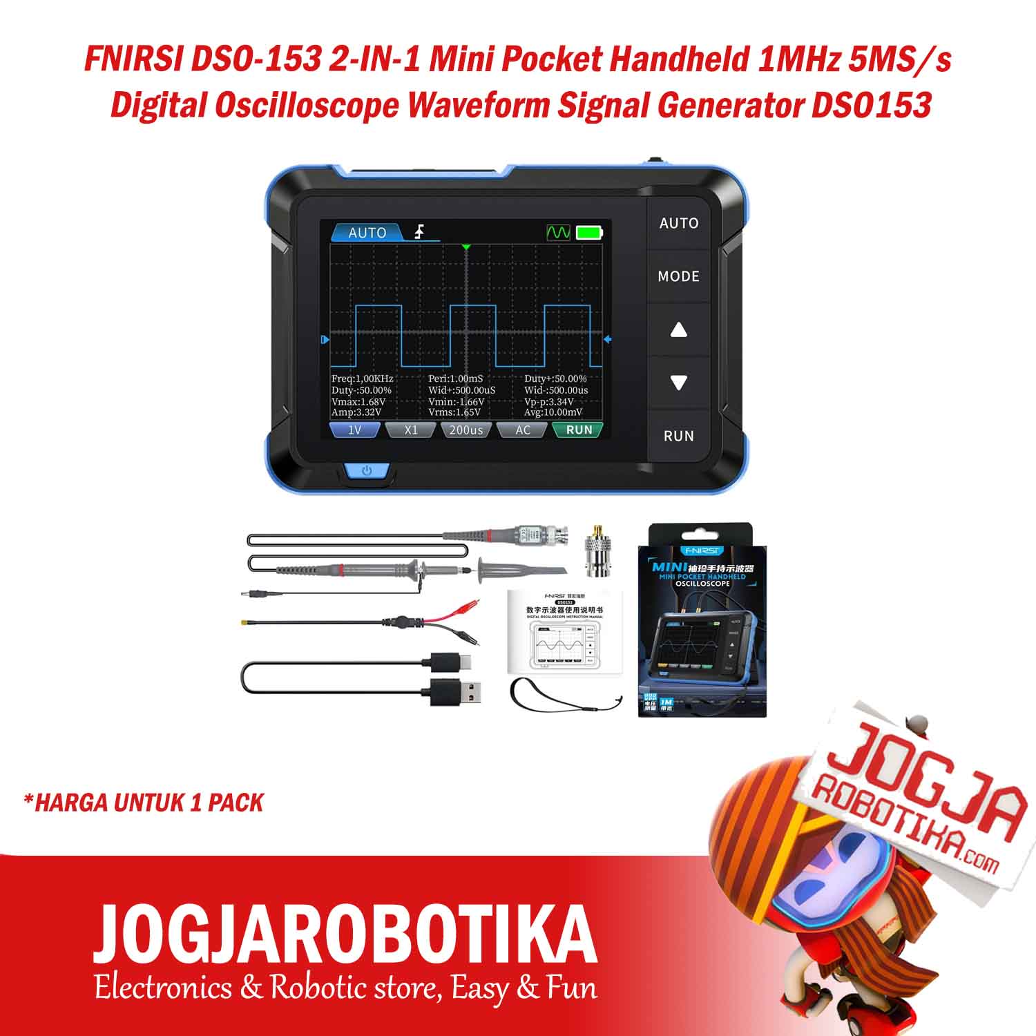 FNIRSI DSO-153 2-IN-1 Mini Pocket Handheld 1MHz 5MS/s Digital Oscilloscope Waveform Signal Generator DSO153