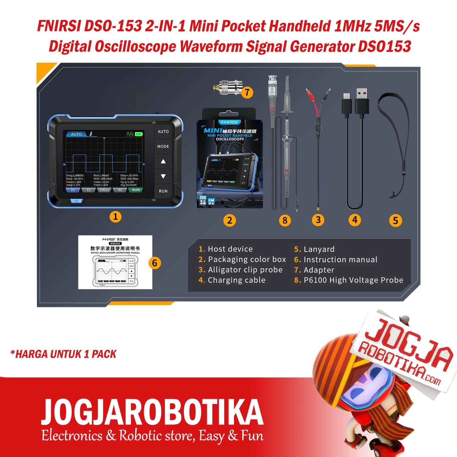 FNIRSI DSO-153 2-IN-1 Mini Pocket Handheld 1MHz 5MS/s Digital Oscilloscope Waveform Signal Generator DSO153