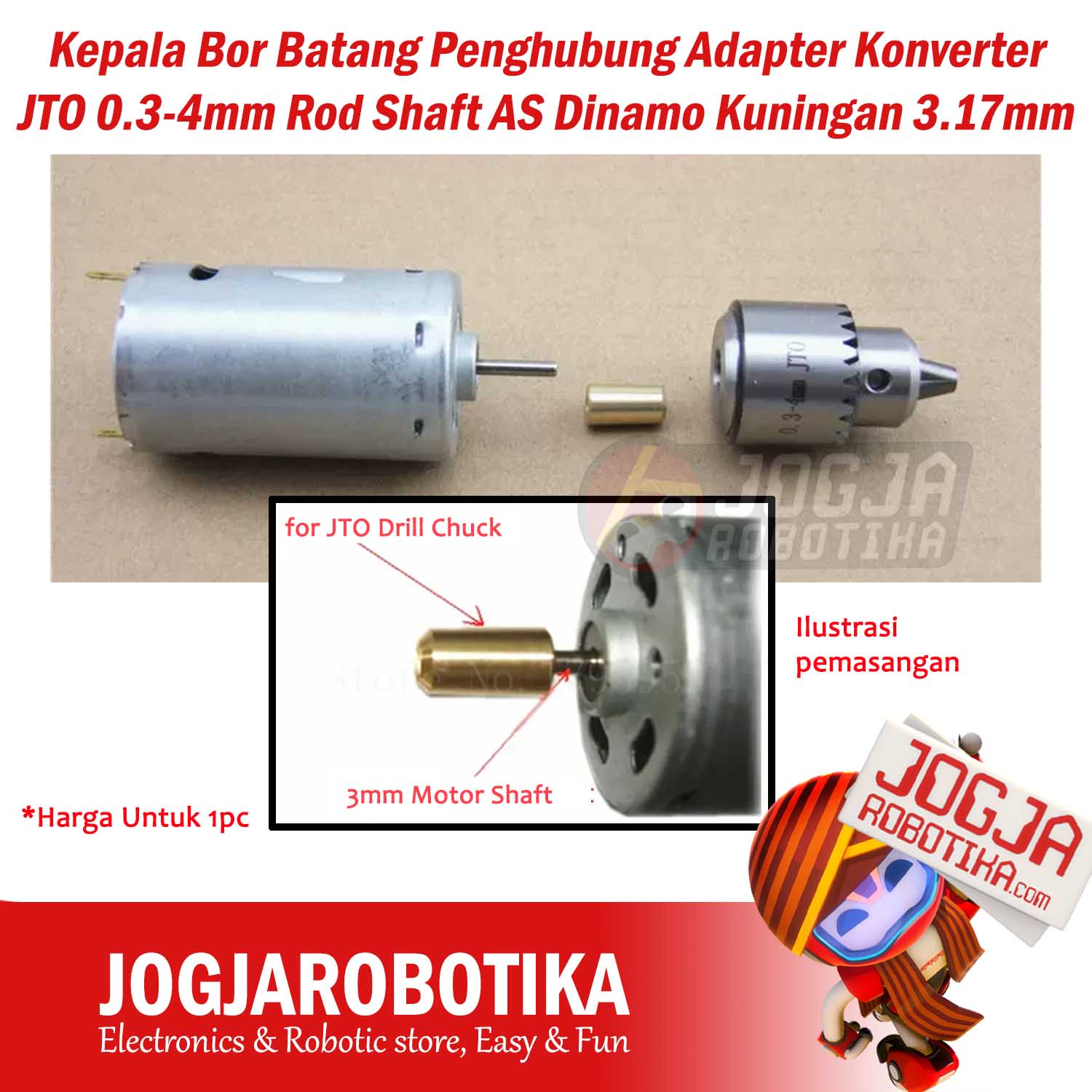 Kepala Bor Batang Penghubung Adapter Konverter JTO 0.3-4mm Drill Rod Shaft AS Dinamo Brass Chuck Kuningan 3.17mm